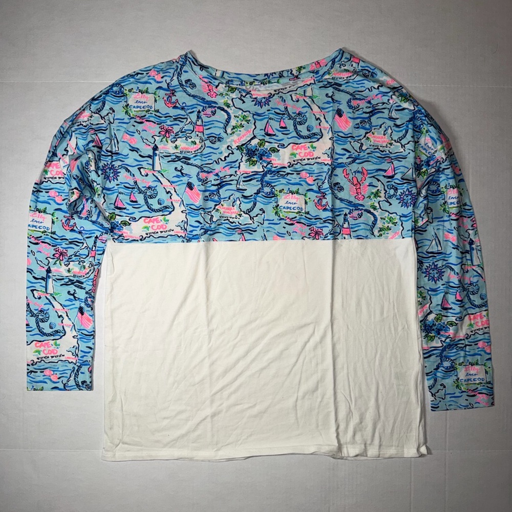 Lilly Pulitzer Blue and Pink Patterned Long Sleeve Tee